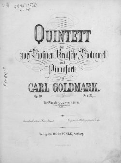 Книга "Quintett fur 2 Violinen, Bratsche, Violoncell und Pianoforte v. Carl Goldmark" – 